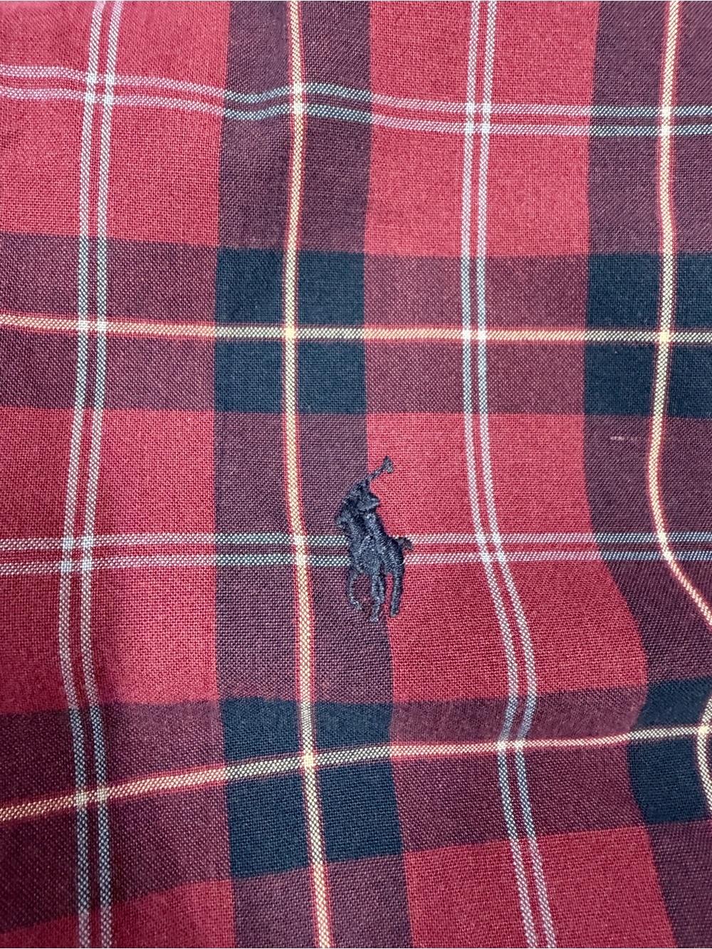 Ralph Lauren preppy red, white, and navy blue plaid cotton button-up shirt in si - Picture 2 of 4